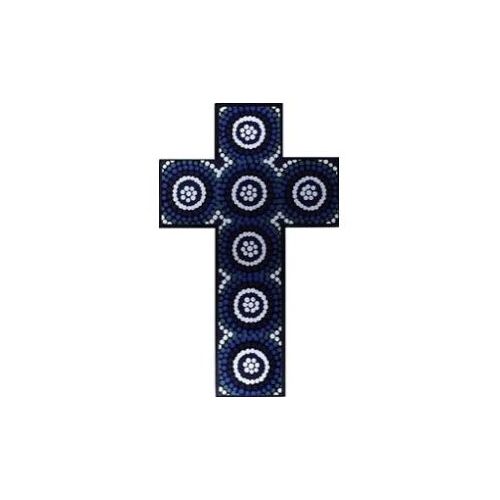 LIVING WATERS INDIGENOUS PRINT CROSS 30CM