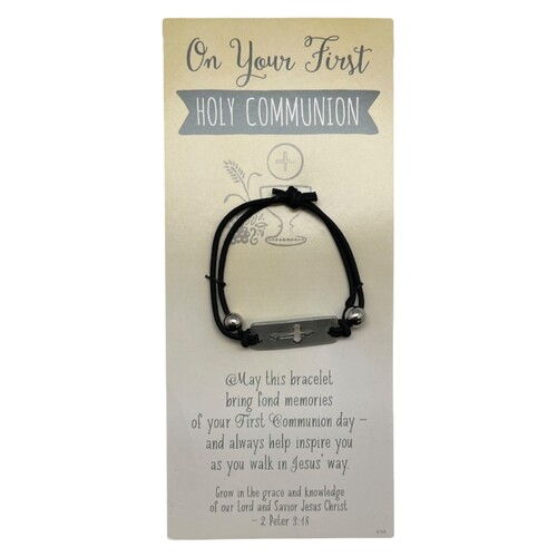 FIRST COMMUNION CROSS STRETCH  BRACELET - BLACK