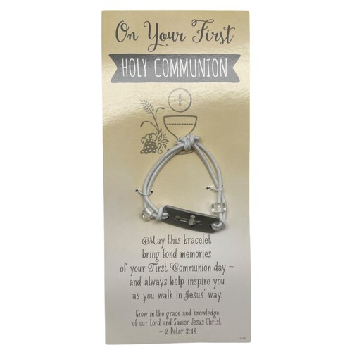 FIRST COMMUNION CROSS STRETCH  BRACELET - WHITE