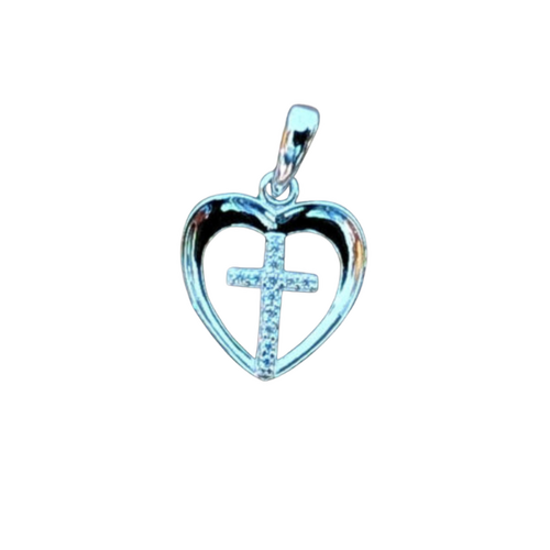 STERLING SILVER CROSS HEART CZ PENDANT