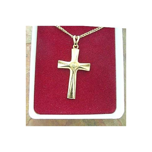 CROSS GOLD PENDANT WITH HEART ON CHAIN BOXED