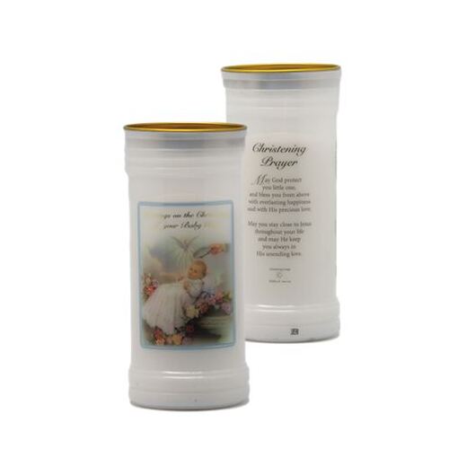 CHRISTENING 3 DAY CANDLE BOY 6cm x 14cm WITH PRAYER