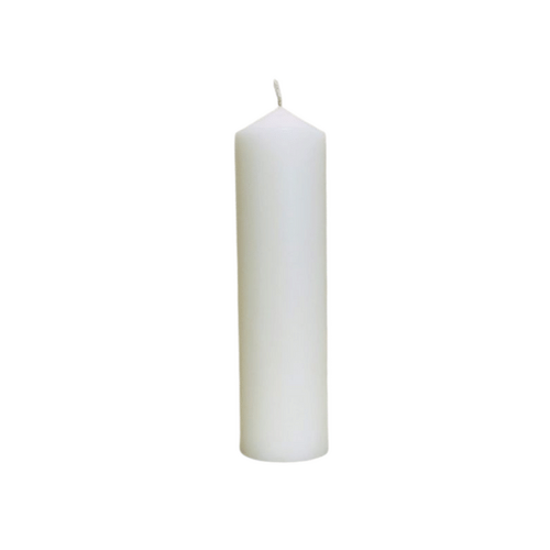 CANDLE 8 X 2" WHITE HAND MOULDED       