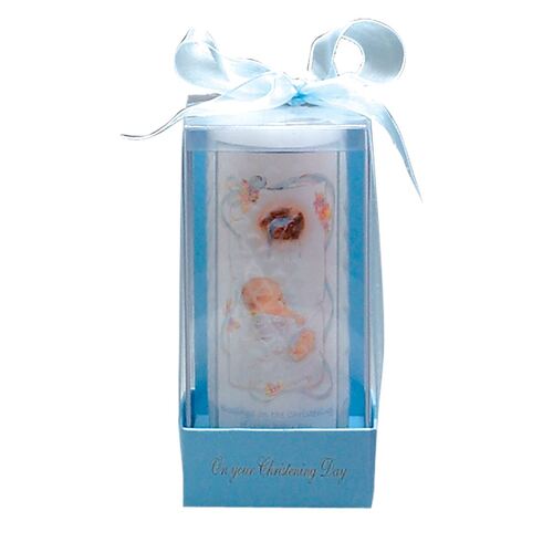 CHRISTENING CANDLE BOY 6CM X 15CM IN GIFT BOX