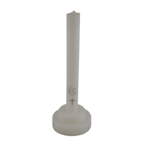 BAPTISM CANDLE WITH STAND SILVER