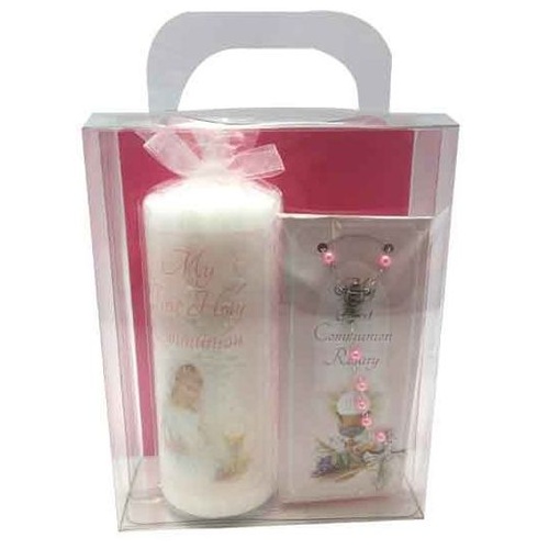 COMMUNION CANDLE & ROSARY GIFT BOX GIRL 