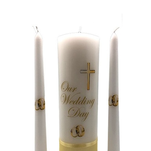 WEDDING CANDLE SET - UNTIY - GOLD RINGS