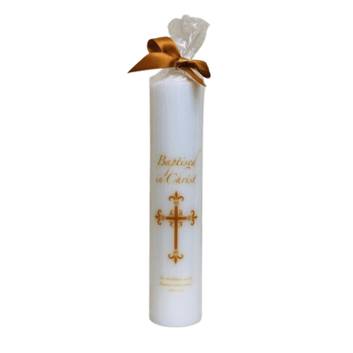 BAPTISM CANDLE 10"X2" GOLD CROSS