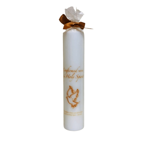 CONFIRMATION CANDLE 10"X2" HOLY SPIRIT CALLIGRAPHIC