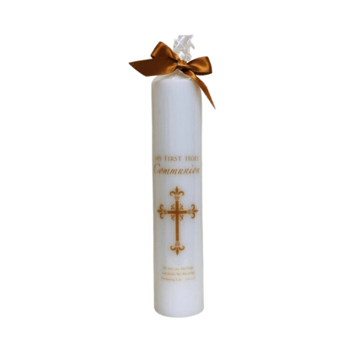COMMUNION CANDLE 10"X2" GOLD CROSS        