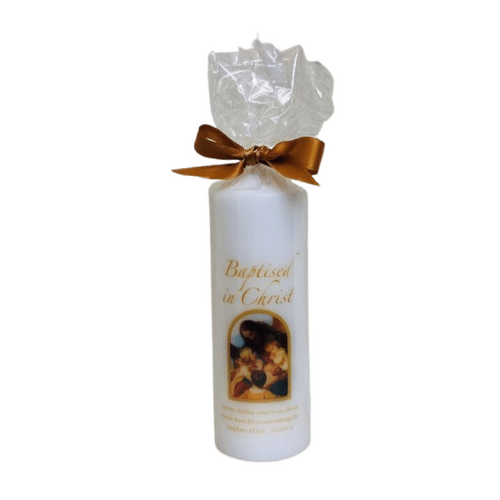 BAPTISM CANDLE 6"X2" JESUS AND CHILDREN
