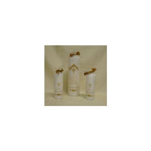 WEDDING CANDLE SET 3 FLOURISHES & CROSS 