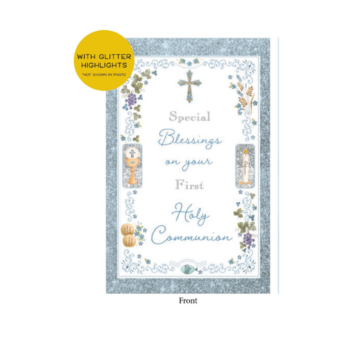 COMMUNION CARD WITH BLUE FOILING - EMBOSSED