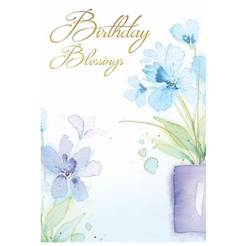 CARD BIRTHDAY BLESSINGS - WATERCOLOUR FLOWERS