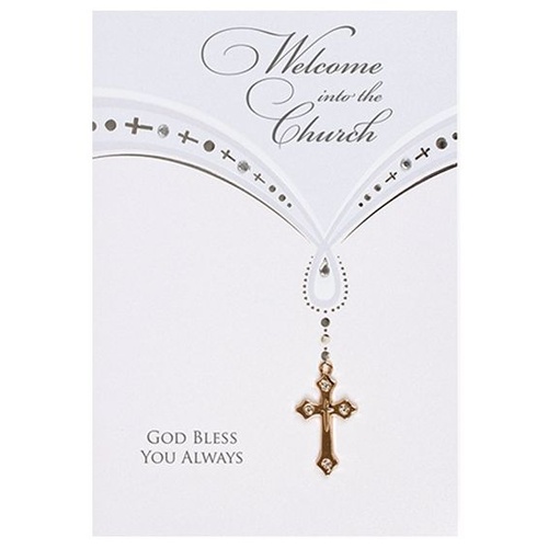 CARD RCIA WELCOME TO THE CHURCH 3D METAL CROSS AND STONES