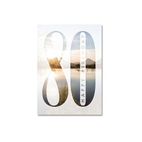 CARD BIRTHDAY 80TH LAKE SCENE