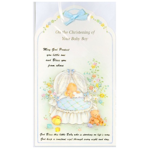 BABY'S CHRISTENING BOY WITH BOW CARD