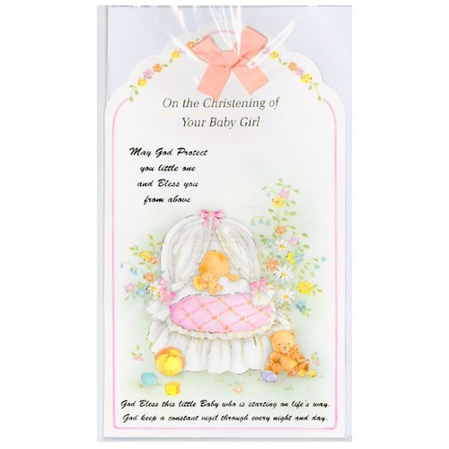 BABY'S CHRISTENING GIRL WITH BOW CARD