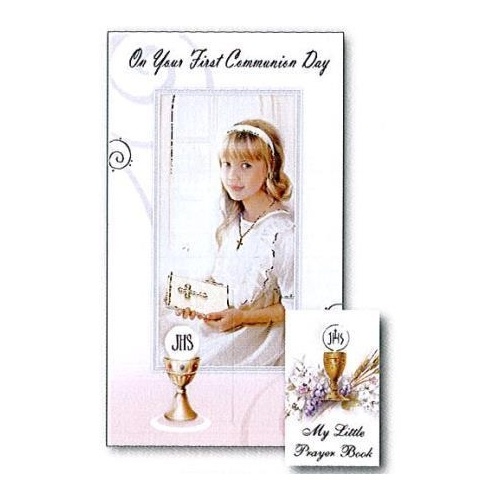 COMMUNION CARD WITH PRAYER BOOK GIRL 