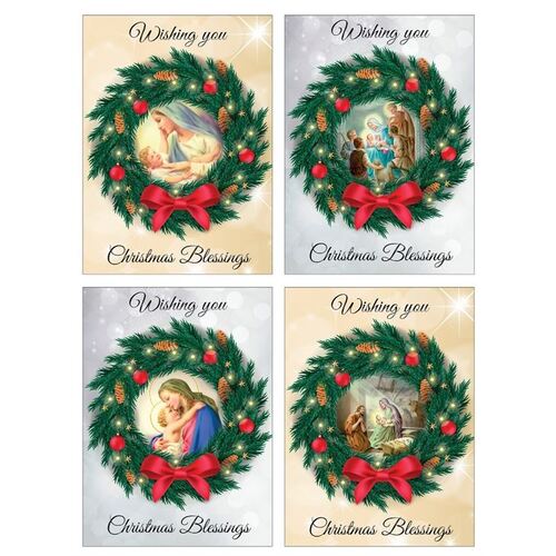 BUDGET RELIGIOUS CHRISTMAS CARDS - WREATH PACK 8 