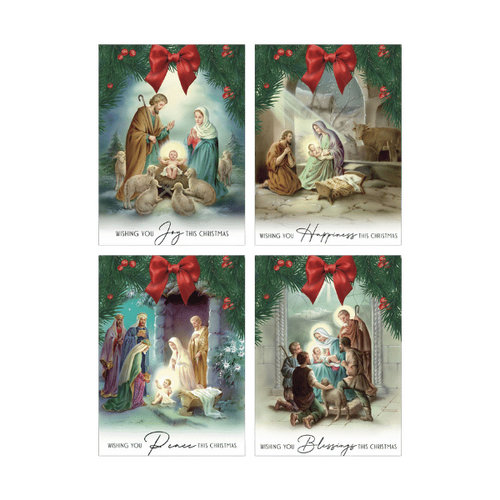 BUDGET RELIGIOUS CHRISTMAS CARDS - RED BOWS PACK 8