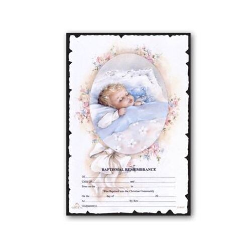 CERTIFICATE BAPTISMAL REMEMBERENCE BOY WITH BLUE EDGING