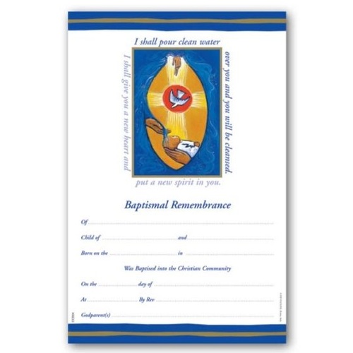 CERTIFICATE BAPTISMAL REMEMBERENCE WITH IMAGE A CHILD BEING BAPTISED                     