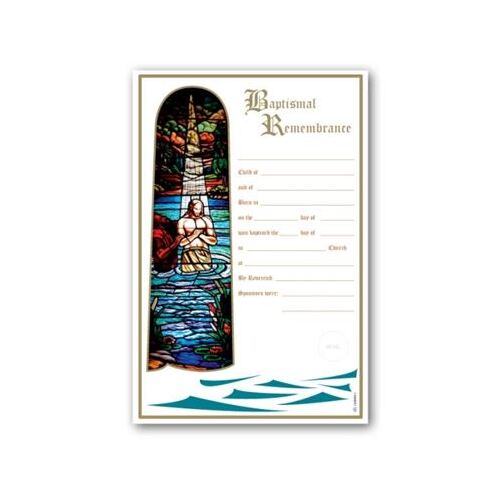 CERTIFICATE BAPTISMAL REMEMBRANCE WITH IMAGE OF JESUS BEING BAPTISED