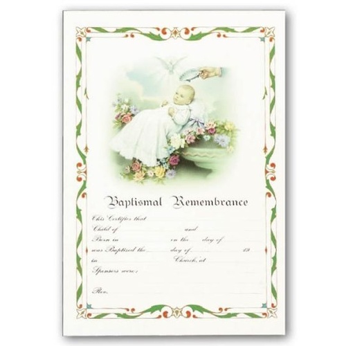 CERTIFICATE BAPTISMAL REMEMBERENCE  WITH GREEN AND RED BORDER