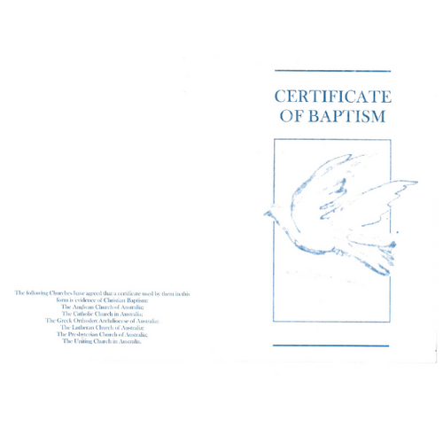 CERTIFICATE BAPTISM CARD WHITE DOVE  **Limited Stock**