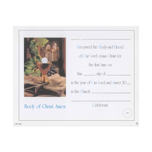 CERTIFICATE COMMUNION WITH IMAGE OF A CHALICE AND HOST
