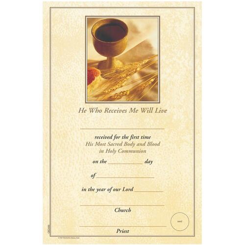 CERTIFICATE COMMUNION 'HE WHO RECEIVES ME SHALL LIVE' 