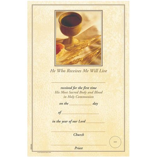 CERTIFICATE COMMUNION 'HE WHO RECEIVES ME SHALL LIVE' 