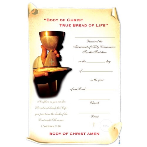COMMUNION CERTIFICATE GOLD EDGED WITH IMAGE OF A CHALICE  