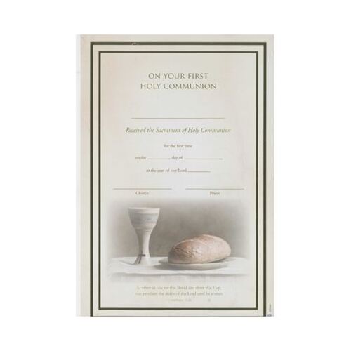 CERTIFICATE COMMUNION WITH CHALICE AND LOAF OF BREAD IMAGE ON PARCHMENT PAPER 