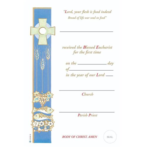 CERTIFICATE COMMUNION WITH BLUE PANEL AND IMAGES OVERLAY 