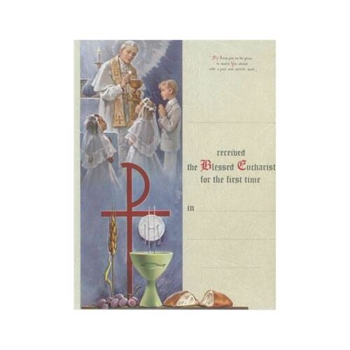 CERTIFICATE COMMUNION WITH PAX SYMBOL AND IMAGE OF CHILDREN RECEIVING EUCHARIST 