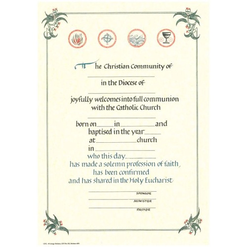 CERTIFICATE ADULT RECEPTION FULL COMMUNION - RCIA 