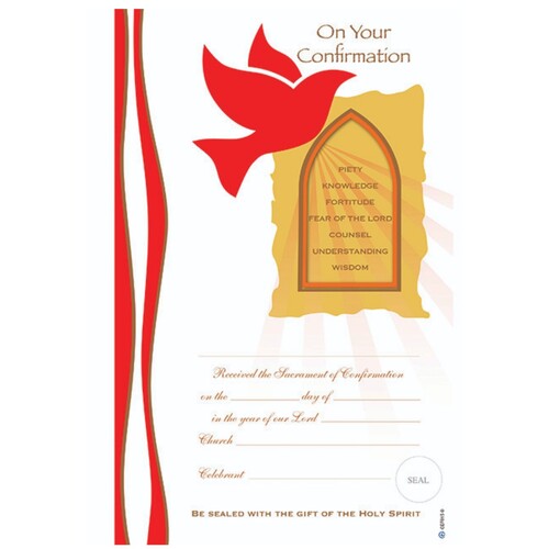 CERTIFICATE ON YOUR CONFIRMATION WITH RED DOVE AND EDGING