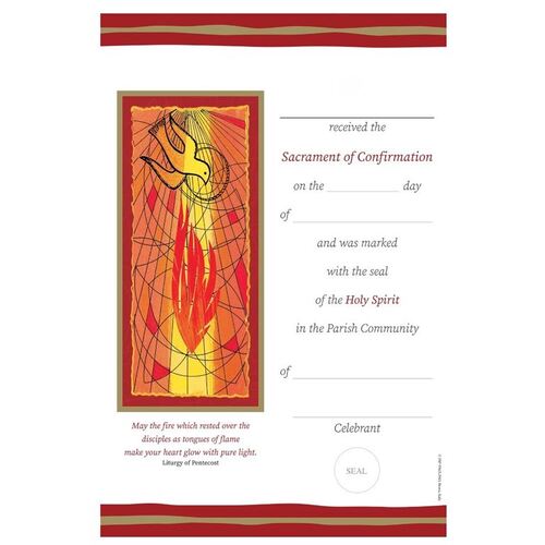 CERTIFICATE CONFIRMATION WITH RED IMAGE OF DOVE AND FIRE