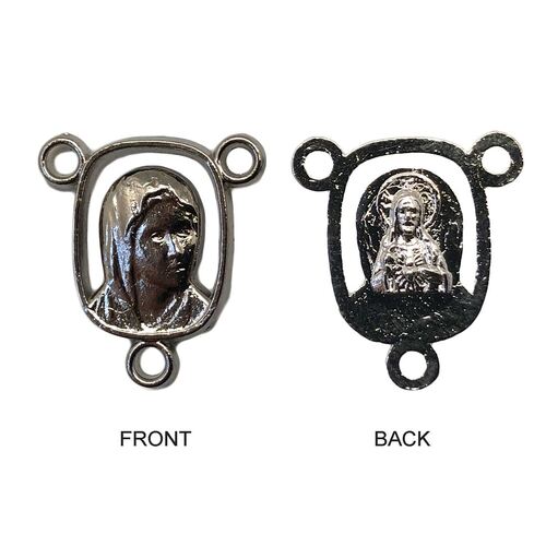 ROSARY CENTRE MARY/SACRED HEART JESUS 15MM SILVER