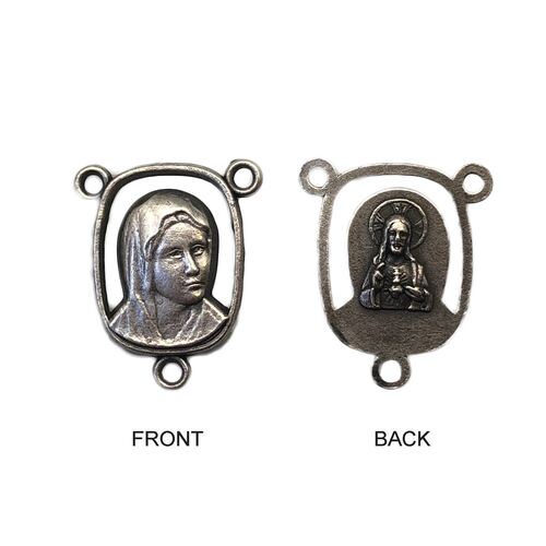 ROSARY CENTRE MARY/SACRED HEART JESUS 18MM SILVER