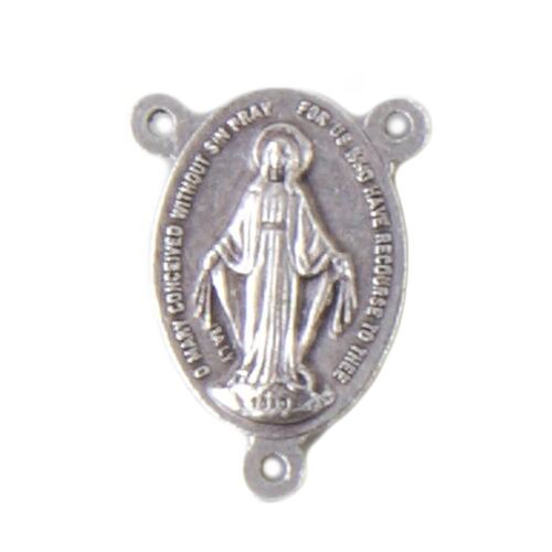 ROSARY CENTRE SACRED HEART JESUS/MIRACULOUS 18MM SILVER