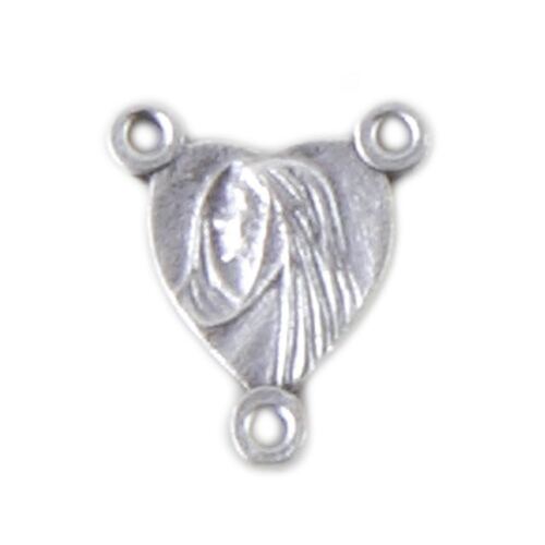 ROSARY CENTRE HEART SHAPE WITH IMAGE OF MARY 15MM SILVER