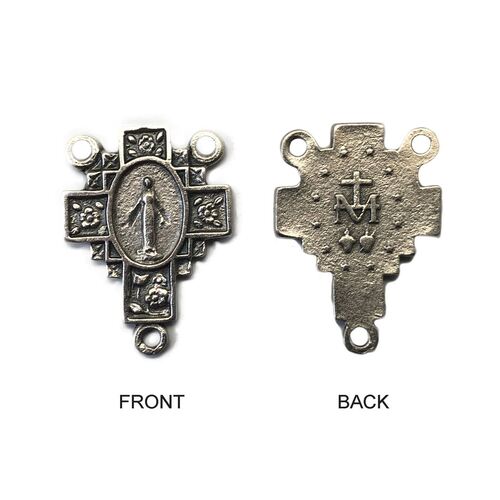 ROSARY CENTRE MIRACULOUS CROSS 23MM SILVER