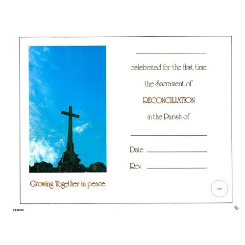 RECONCILIATION CERTIFICATE WITH IMAGE OF A CROSS ON A HILL