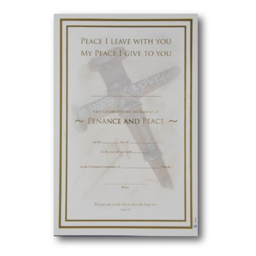 CERTIFICATE RECONCILIATON WITH IMAGE OF "NO GREATER LOVE" ON CROSS  *Limited Stock*