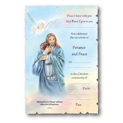 CERTIFICATE RECONCILIATION WITH IMAGE OF JESUS HUGGING OTHER PERSON 
