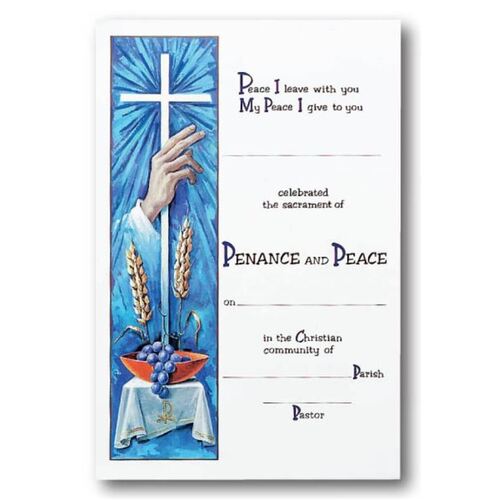 CERTIFICATE RECONCILATION - CROSS, HAND, WHEAT & GRAPES ON BLUE PANEL
