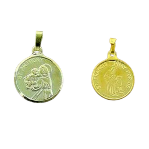 MEDAL ST ANTHONY & ST FRANCIS 9CT GOLD 16mm